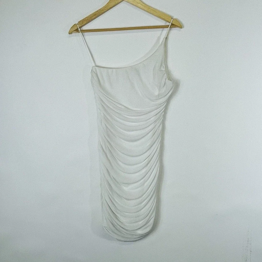 Princess Polly White One Shoulder Lined Mesh Bodycon Ruched Dress Womens Sz 8 US - Picture 4 of 6